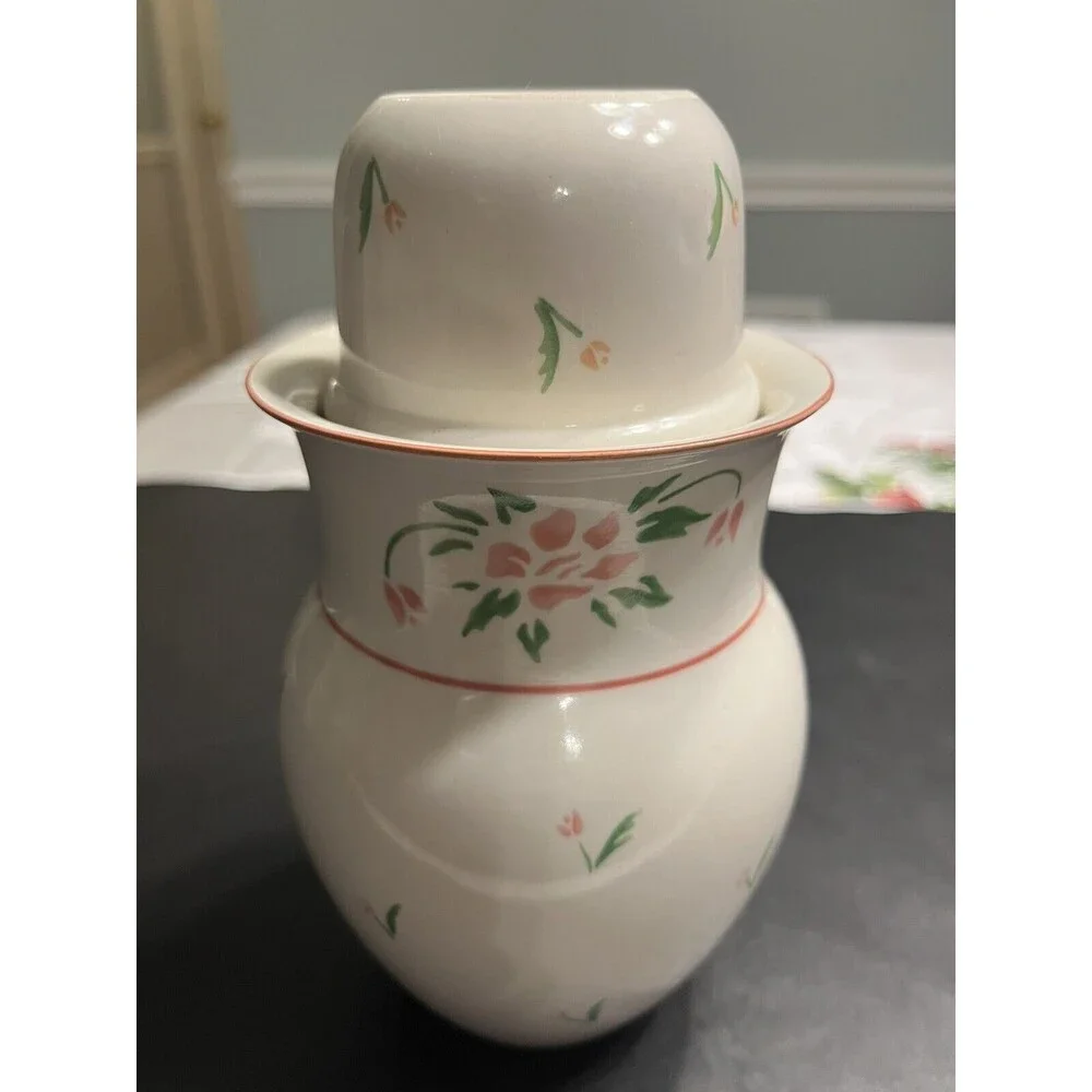 Vtg 1985 Pink Roses Bedside Tumble Up Carafe 2pc Portugal